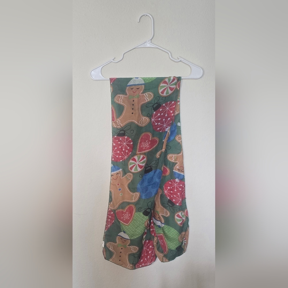 Christmas Gingerbread Cookie Holiday Candy Scarf Festive Winter Green Red